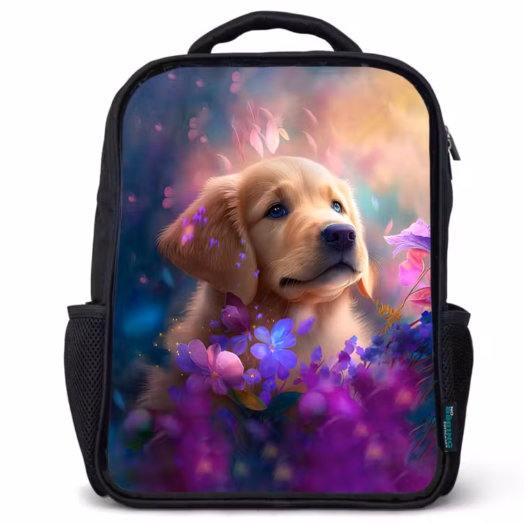 Hond - Puppy - Zon - Bloemen - Golden retriever Rugzak - Zwart middel -3d