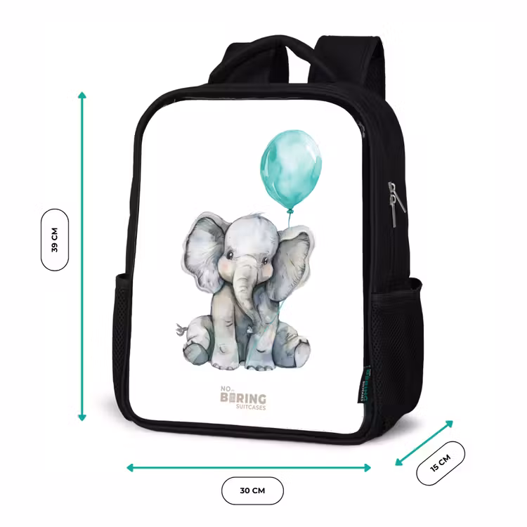 Olifant met blauwe ballon Rugzak - Zwart middel -productfoto_formaten