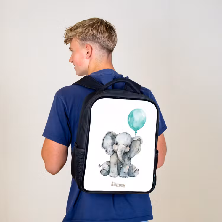 Olifant met blauwe ballon Rugzak - Zwart middel -sfeer8