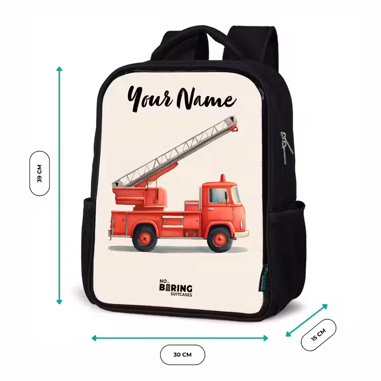 Brandweerwagen - Getekend - Rood Rugzak - Zwart middel -productfoto_formaten