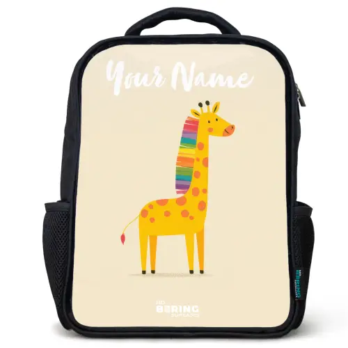 Giraffe - Dier - Kleurrijk Rugzak - Zwart middel -3d