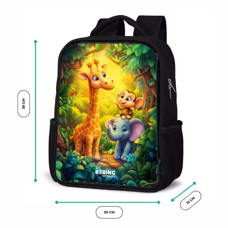 Giraf, olifant en aapje in het bos Rugzak - Zwart middel -productfoto_formaten