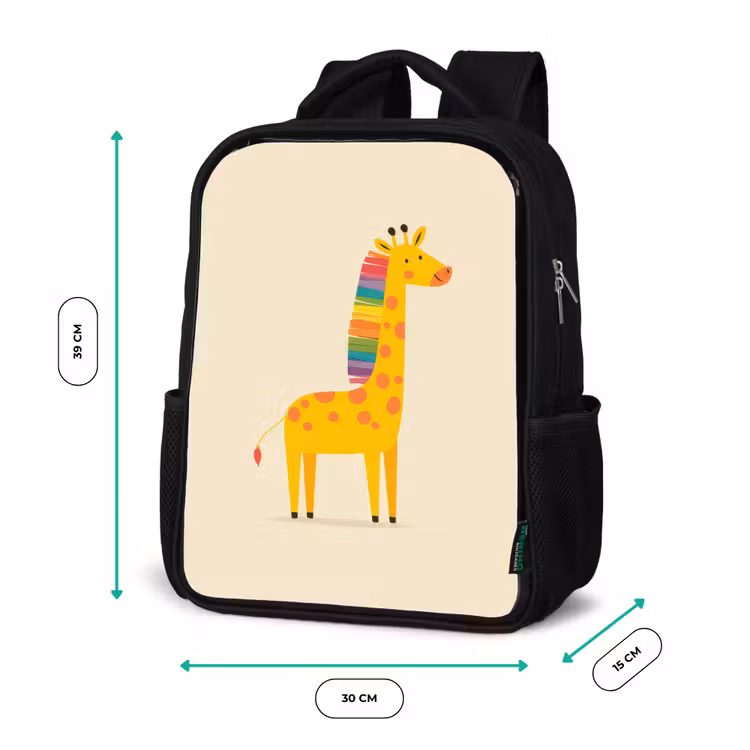 Giraffe - Regenboogmanen - Beige Rugzak - Zwart middel -productfoto_formaten