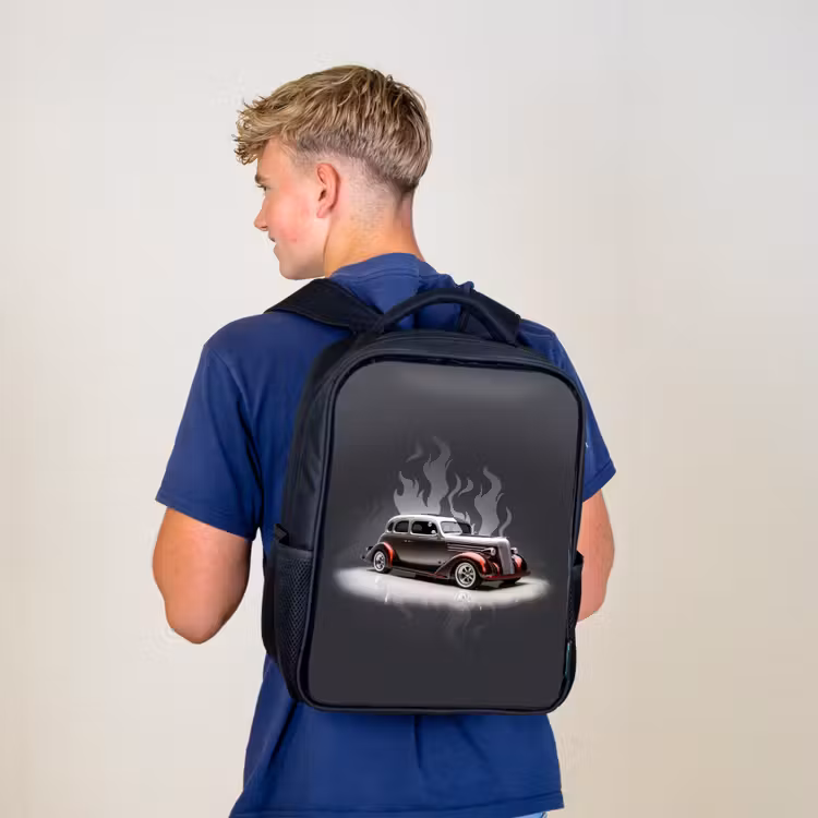 Grijze auto met grijze vlammen Rugzak - Zwart middel -sfeer8