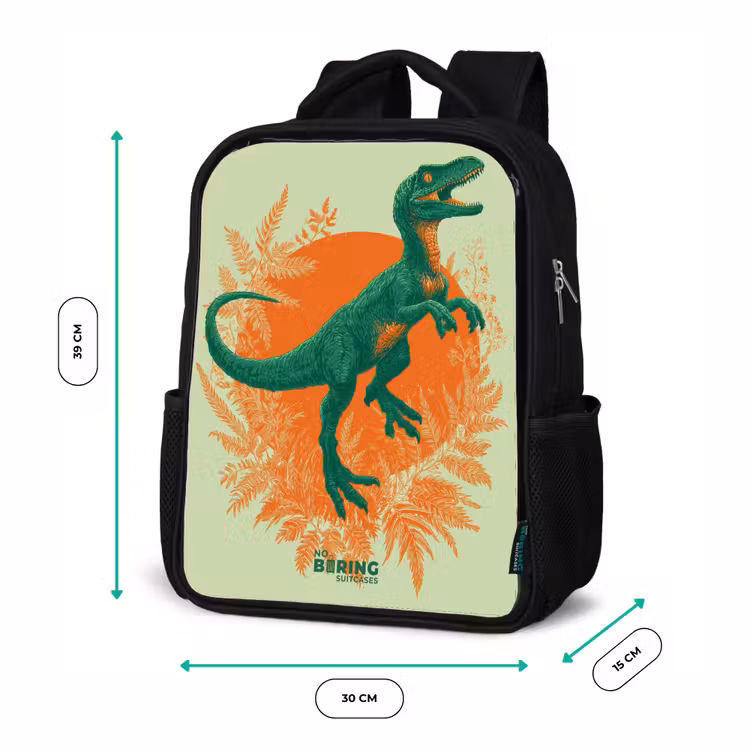 Groene dino tussen varens Rugzak - Zwart middel -productfoto_formaten