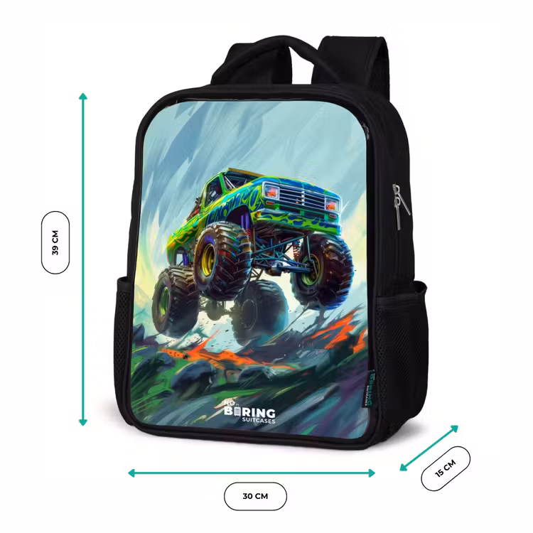 Groene Monstertruck met Penseelstreken Rugzak - Zwart middel -productfoto_formaten