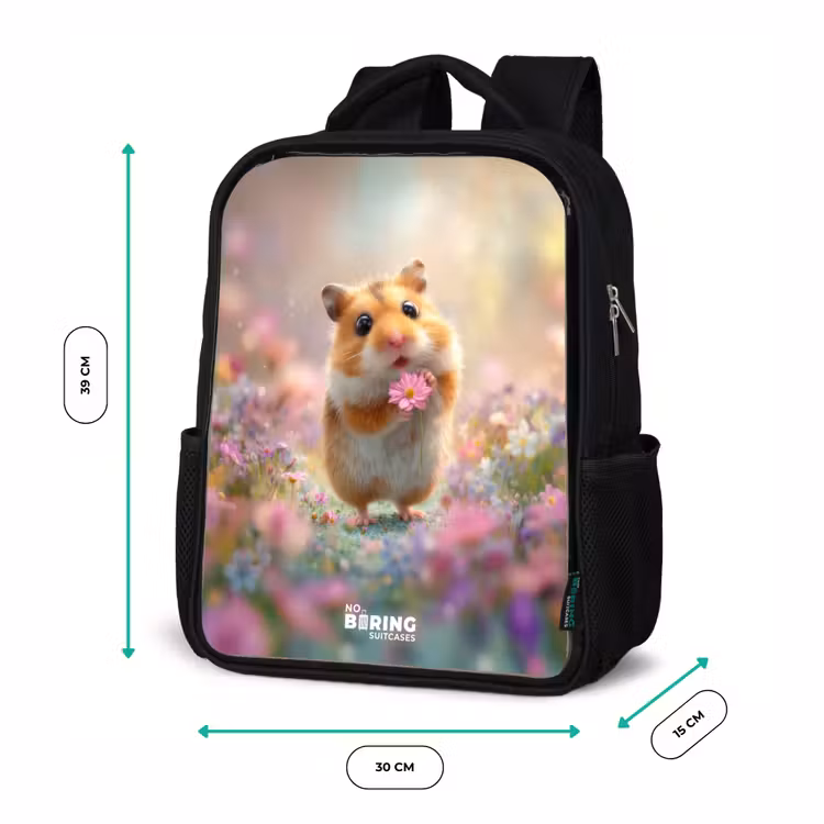 Hamster - Bloem - Natuur - Dier Rugzak - Zwart middel -productfoto_formaten