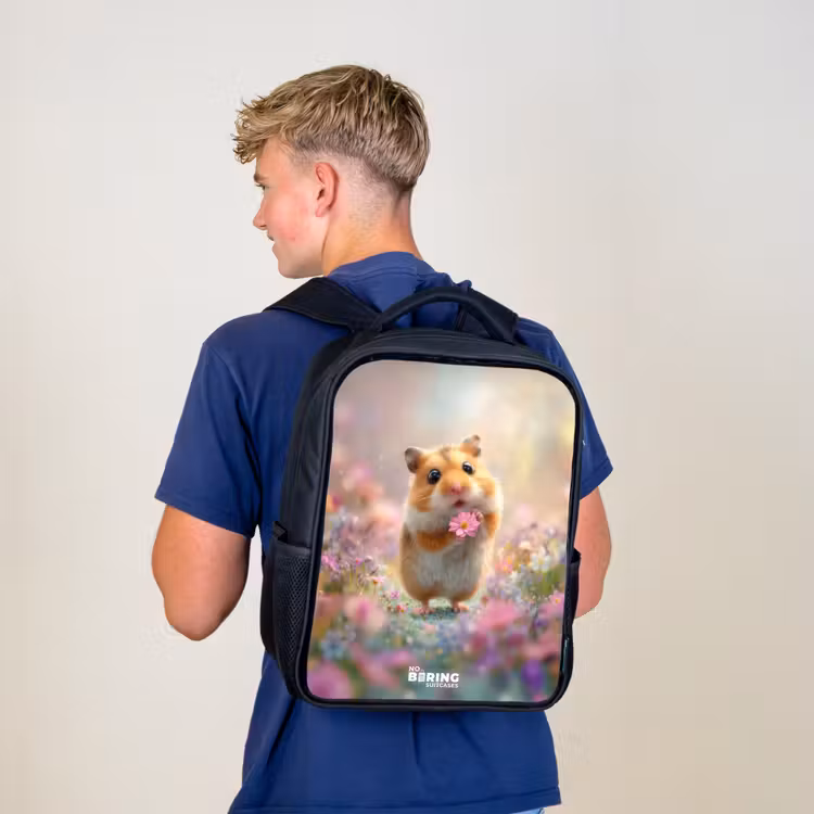 Hamster - Bloem - Natuur - Dier Rugzak - Zwart middel -sfeer8