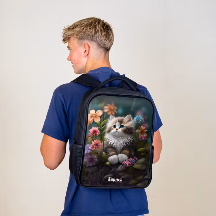 Kitten tussen bloemen Rugzak - Zwart middel -sfeer8