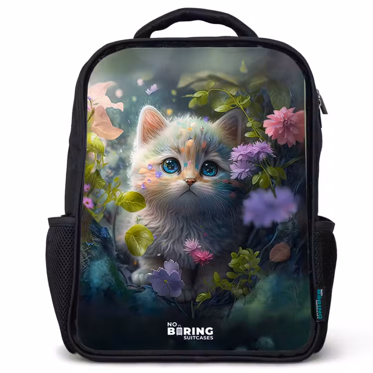 Kitten verstopt achter bloemen Rugzak - Zwart middel -3d