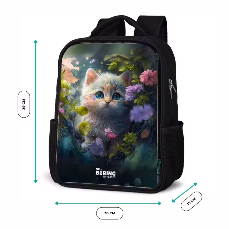 Kitten verstopt achter bloemen Rugzak - Zwart middel -productfoto_formaten