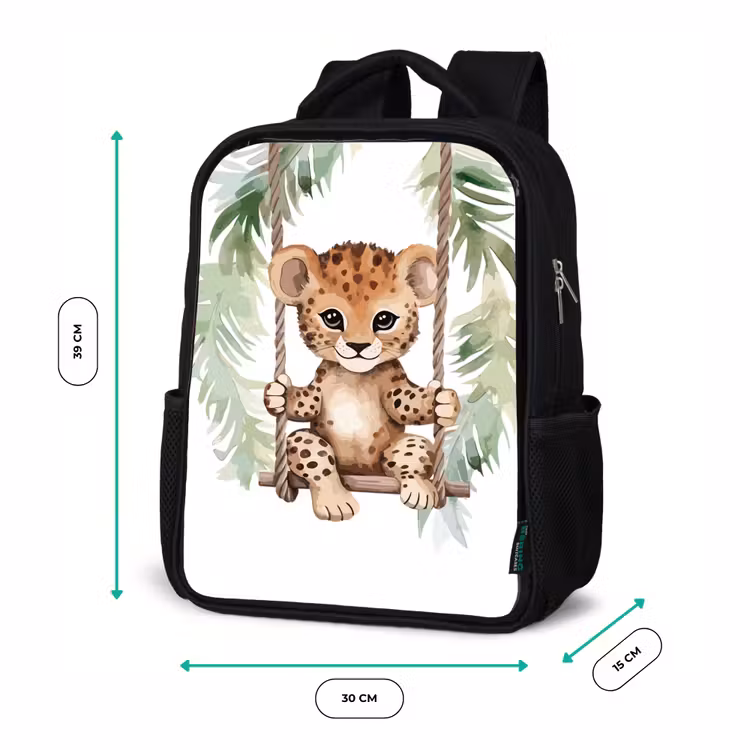 Luipaard - Dier - Kinderen - Jungle Rugzak - Zwart middel -productfoto_formaten
