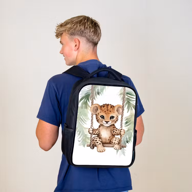 Luipaard - Dier - Kinderen - Jungle Rugzak - Zwart middel -sfeer8