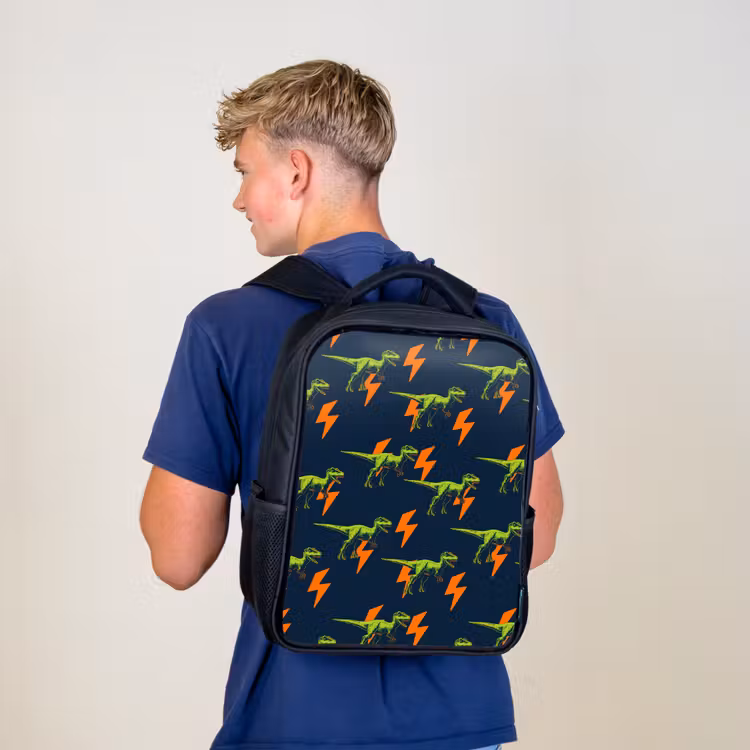 Bliksemschichten - Oranje - Dinosaurussen Rugzak - Zwart middel -sfeer8