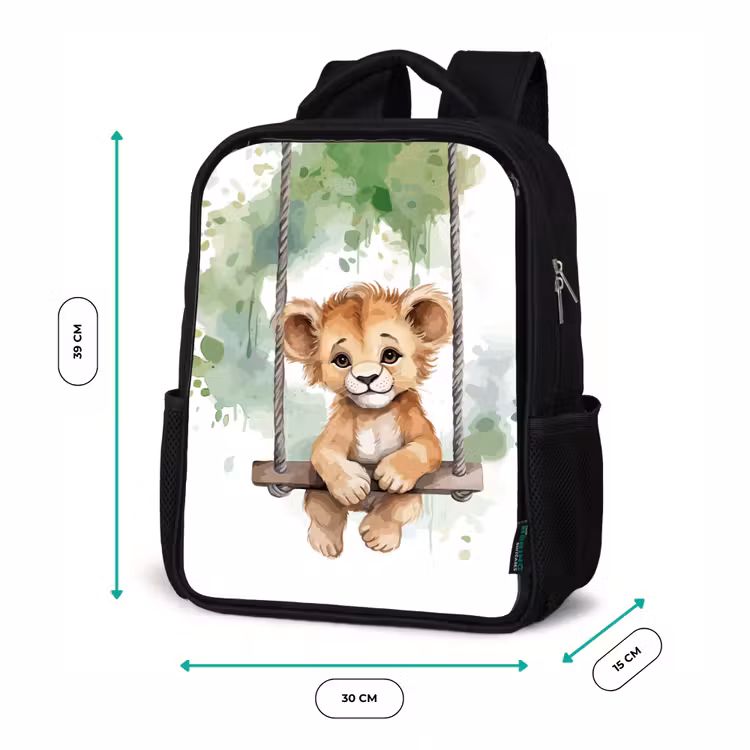 Leeuw - Dier - Kinderen - Jungle Rugzak - Zwart middel -productfoto_formaten