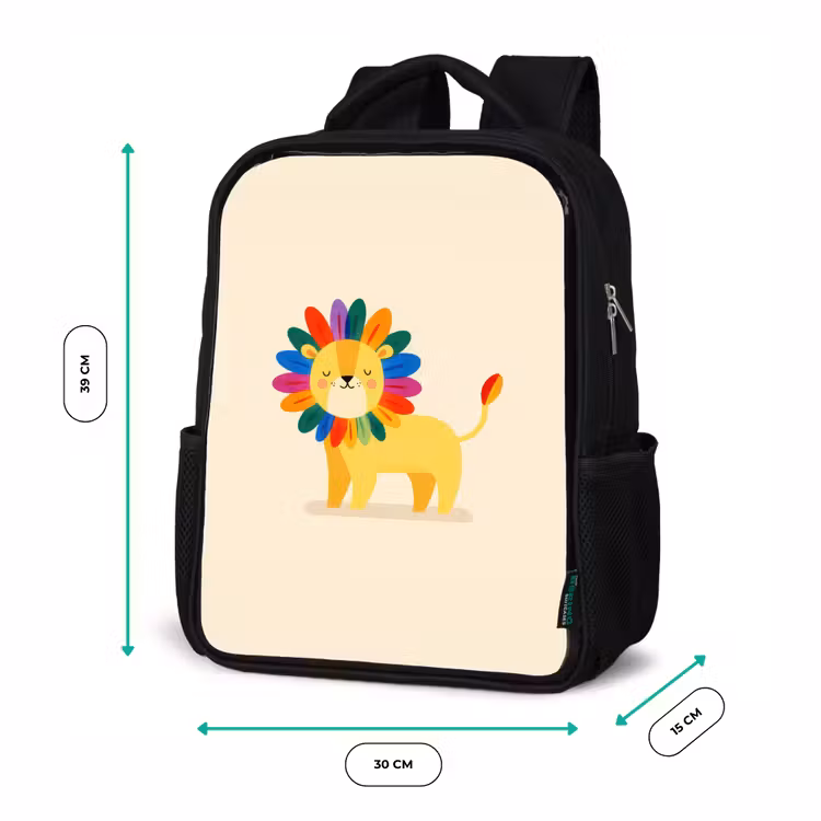 Leeuw - Kleurrijke manen - Beige Rugzak - Zwart middel -productfoto_formaten