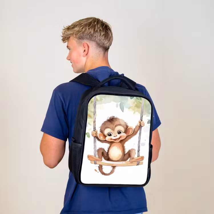 Aap - Dier - Kinderen - Jungle Rugzak - Zwart middel -sfeer8
