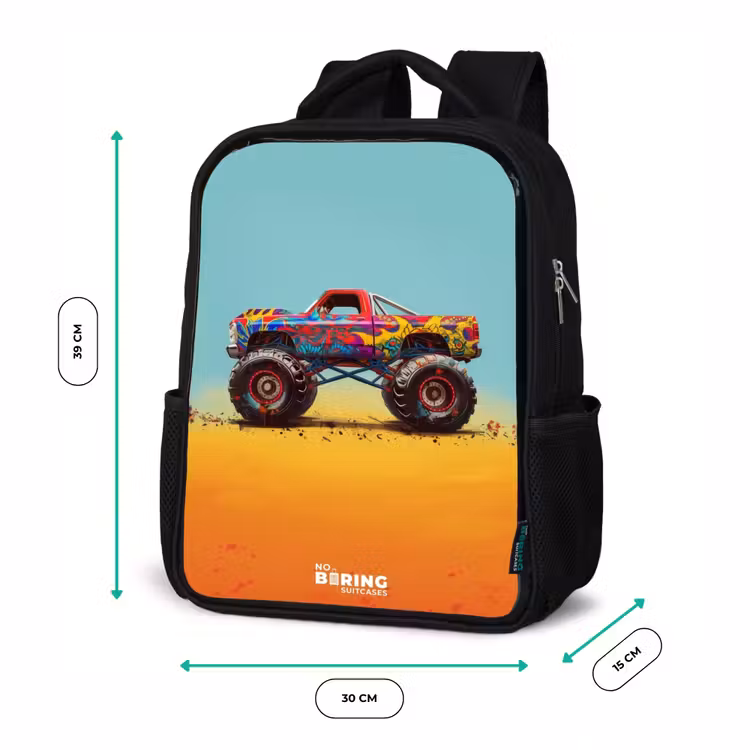 Monstertruck met Graffiti Print in het Zand Rugzak - Zwart middel -productfoto_formaten