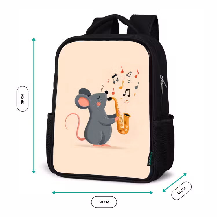 Muis - Saxofoon - Muzieknoten Rugzak - Zwart middel -productfoto_formaten