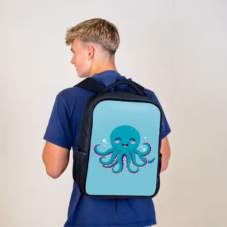 Octopus - Blauw - Gezicht Rugzak - Zwart middel -sfeer8