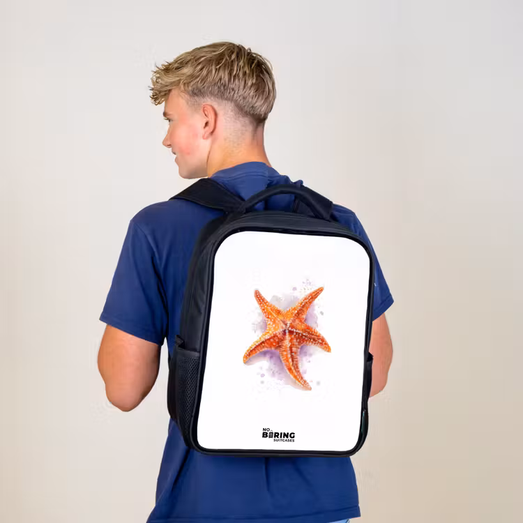 Oranje Zeester Illustratie Rugzak - Zwart middel -sfeer8