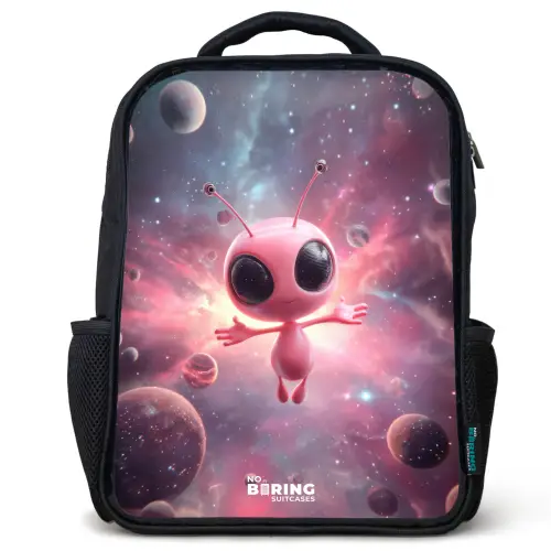 Roze Alien in Sterrennevel Rugzak - Zwart middel -3d