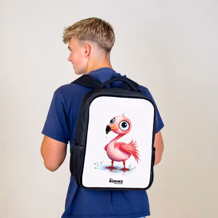 Roze flamingo in het water Rugzak - Zwart middel -sfeer8