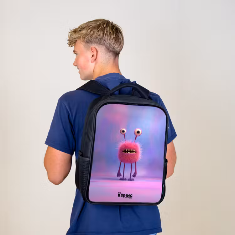 Roze harig monster met grote ogen Rugzak - Zwart middel -sfeer8