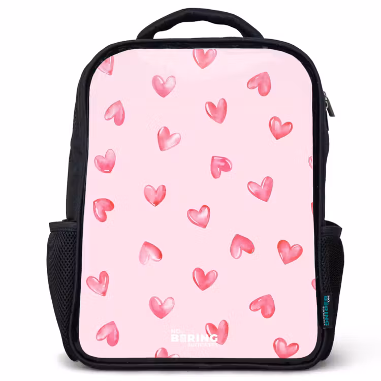 Roze hartjes Rugzak - Zwart middel -3d