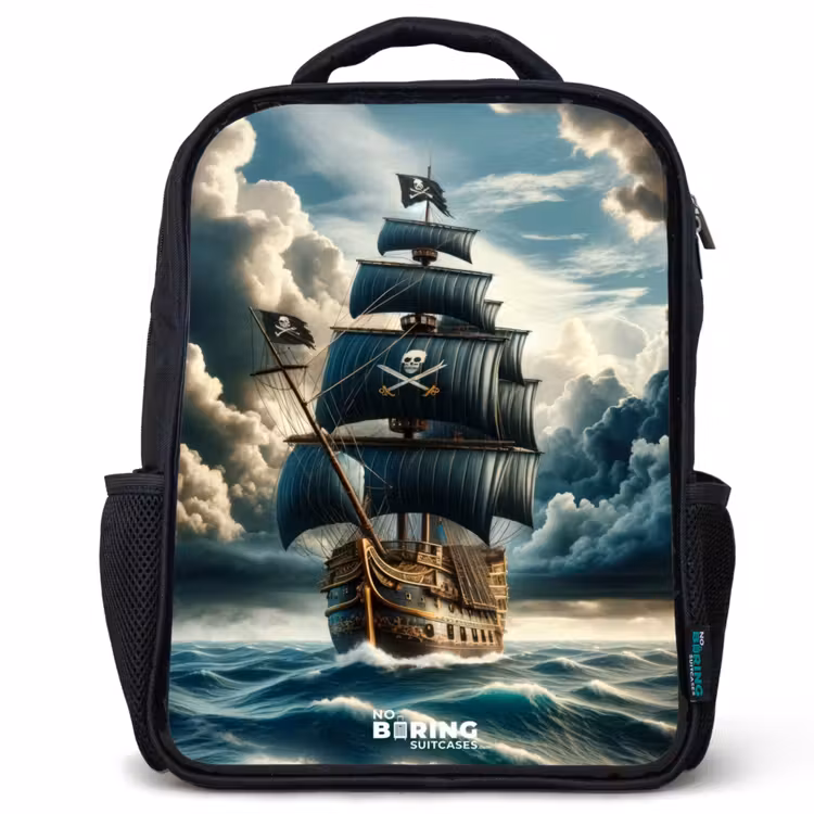 Piratenschip op een woeste zee Rugzak - Zwart middel -3d