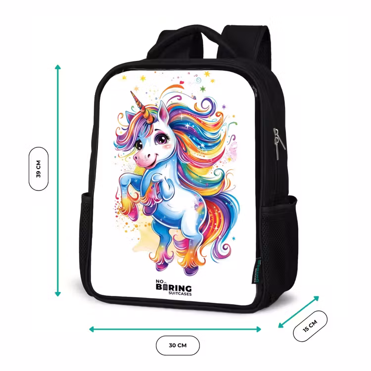 Steigerende Eenhoorn met Regenboogmanen Rugzak - Zwart middel -productfoto_formaten