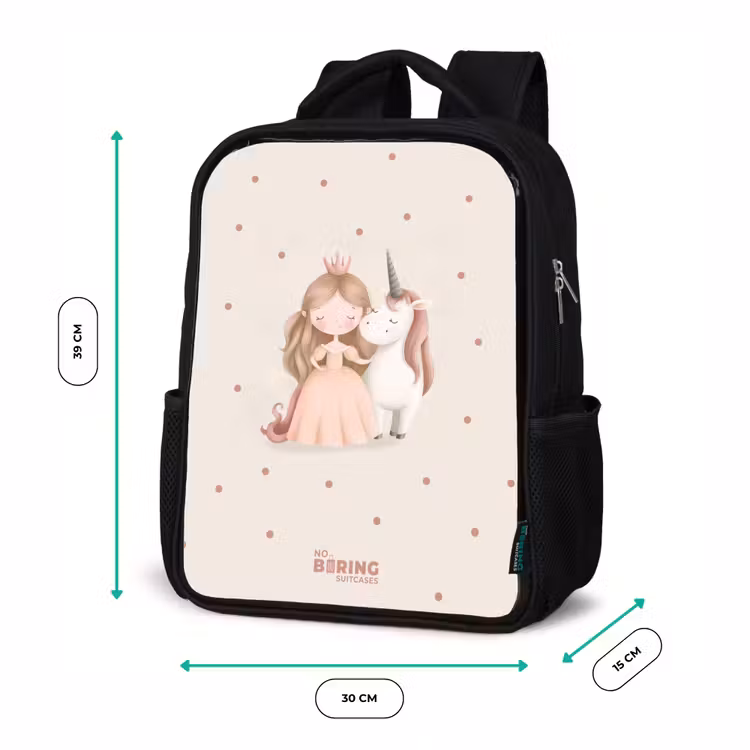 Prinses en een eenhoorn in pastel kleuren Rugzak - Zwart middel -productfoto_formaten