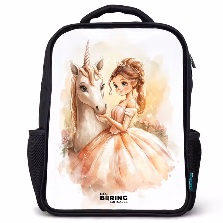 Prinses in jurk met witte eenhoorn Rugzak - Zwart middel -3d