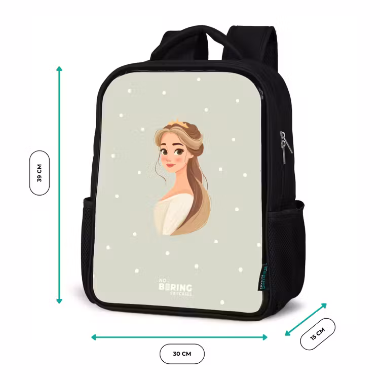 Prinses met tiara op groene stippenachtergrond Rugzak - Zwart middel -productfoto_formaten