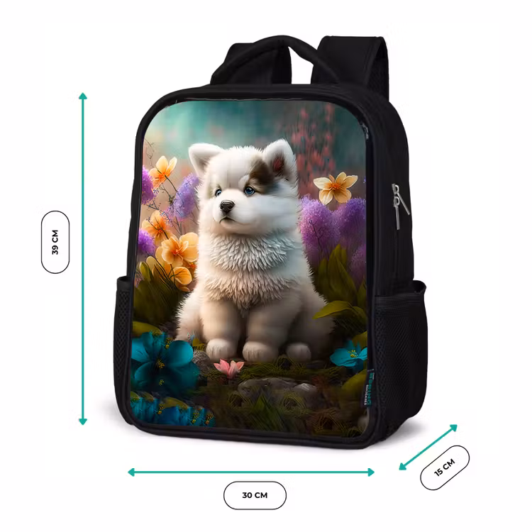 Puppy - Bloemen - Planten - Natuur - Husky Rugzak - Zwart middel -productfoto_formaten