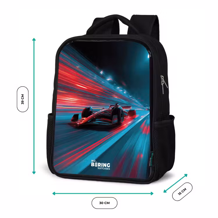 Raceauto - Baan - Neon - Verlichting Rugzak - Zwart middel -productfoto_formaten