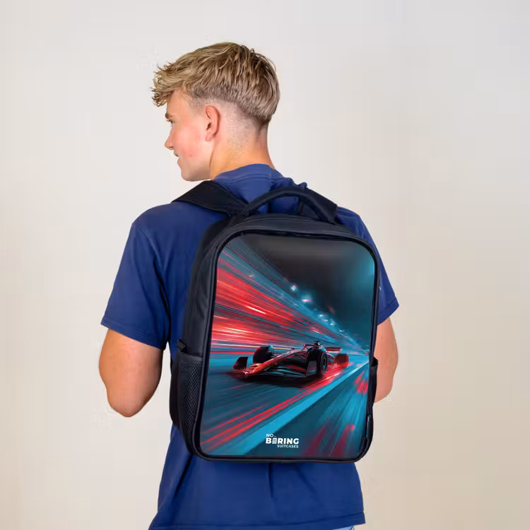 Raceauto - Baan - Neon - Verlichting Rugzak - Zwart middel -sfeer8