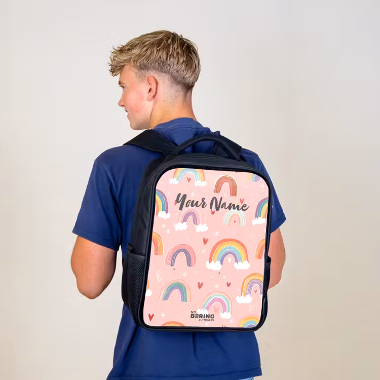 Regenbogen op een roze achtergrond Rugzak - Zwart middel -sfeer8