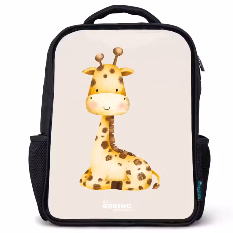 Liggende giraffe illustratie op beige achtergrond Rugzak - Zwart middel -3d