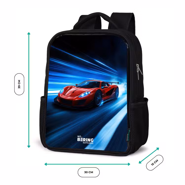 Rode racewagen in digitale snelheidswereld Rugzak - Zwart middel -productfoto_formaten