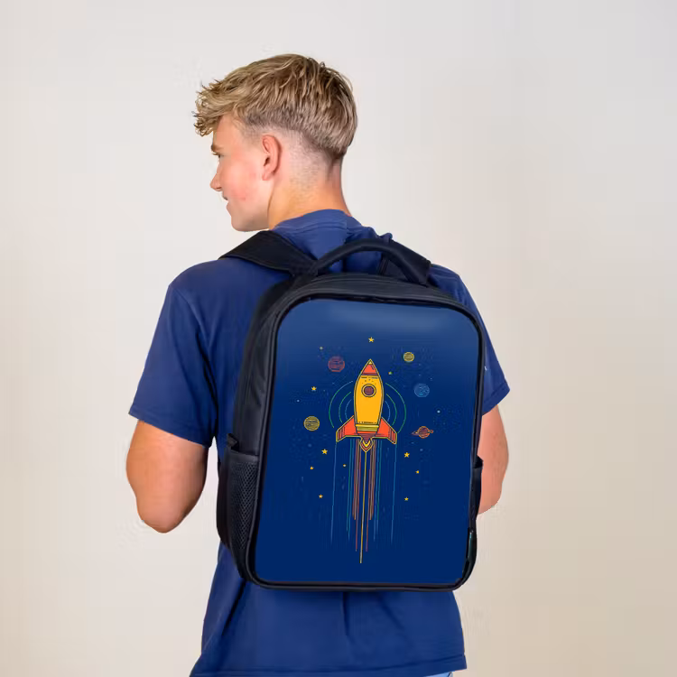 Raket - Blauw - Sterren Rugzak - Zwart middel -sfeer8