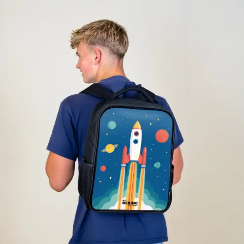 Raket - Planeet - Sterren - Veelkleurig Rugzak - Zwart middel -sfeer8