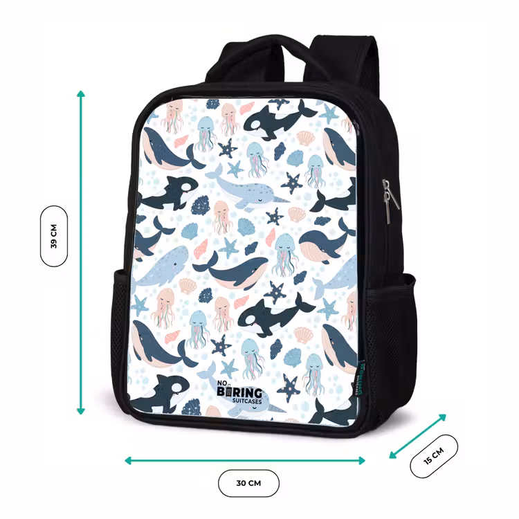 Zeedierenpatroon met walvissen, kwallen en orka's Rugzak - Zwart middel -productfoto_formaten