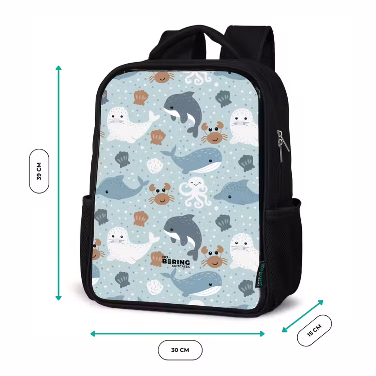 Zee dieren patroon kleurrijk Rugzak - Zwart middel -productfoto_formaten