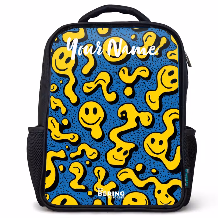 Smiley - Geel - Blauw Rugzak - Zwart middel -3d