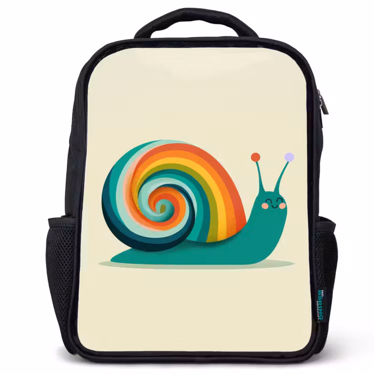 Slak - Regenboogschild - Groen Rugzak - Zwart middel -3d