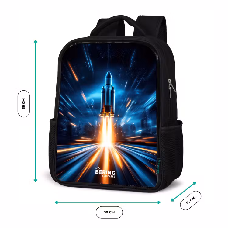 Ruimteraket stijgt op in nachtelijk lichtspektakel Rugzak - Zwart middel -productfoto_formaten