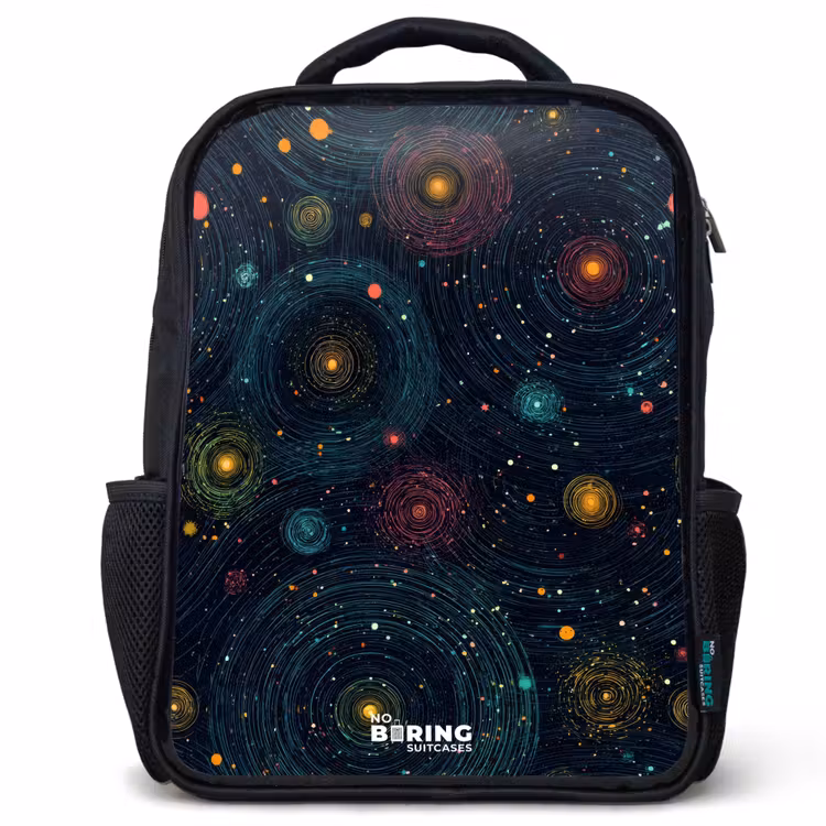 Sterren - Planeten - Kleurrijk Rugzak - Zwart middel -3d
