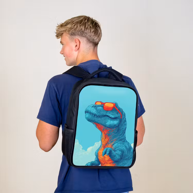 T-Rex - Blauw - Wolken - Zonnebril Rugzak - Zwart middel -sfeer8