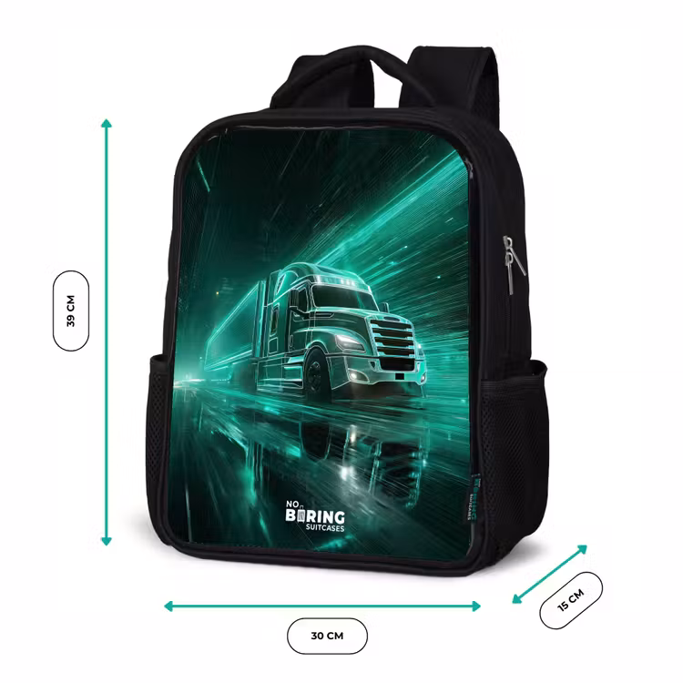 Vrachtwagen - Neon - Groen - Stad Rugzak - Zwart middel -productfoto_formaten